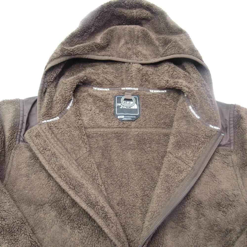 North Face Jacket Women Small Brown Hooded Pockets Sherpa Fleece SUPER SOFT